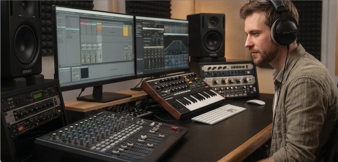 Producer working in a music studio